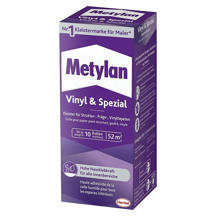 Metylan Tapetenkleister Vinyl & Spezial - 360 g - Metylan Vinyl & Spezial Tapetenkleister für Struktur-, Präge- und Vinyltapeten, ideal für Innenbereiche mit hoher Nassklebkraft.