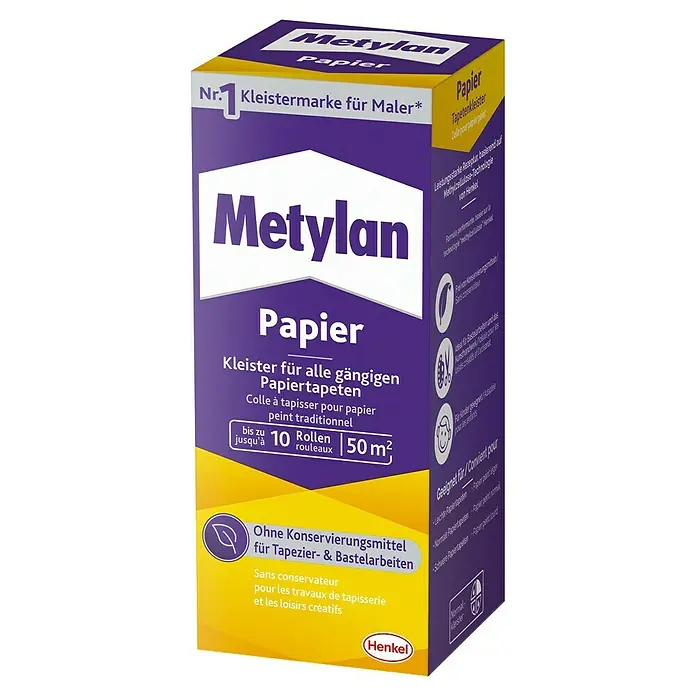 Metylan Tapetenkleister Papierkleister - 125 g - Metylan Papier Kleister: Kleistermarke Nr. 1 für Maler, ideal für Papiertapeten und Bastelarbeiten, ohne Konservierungsmittel.