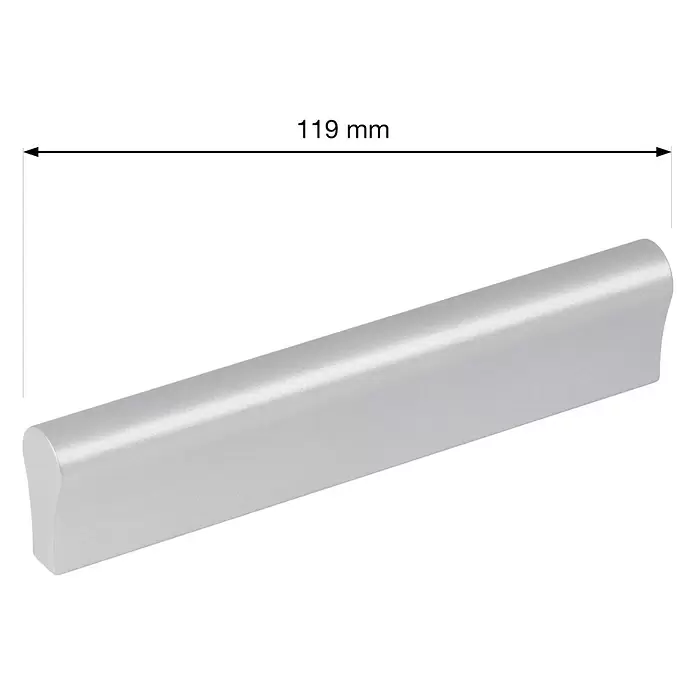Walteco Möbelgriff Soria - Lochabstand: 96 mm, Aluminium, Verchromt matt - Matt silberner Möbelgriff, 119 mm lang, mit abgerundeten Enden.