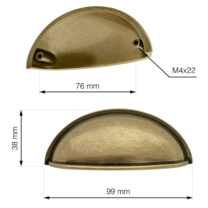 Walteco Möbelgriff Monza - Lochabstand: 76 mm, Sonstige, Gold - Muschelgriff aus antikem Messing, ideal für Möbel und Schubladen.