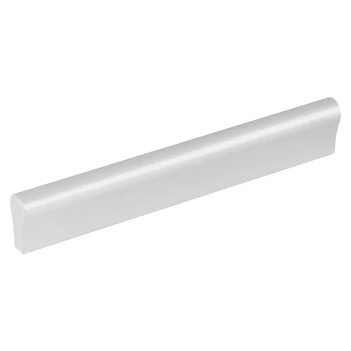 Walteco Möbelgriff Soria - Lochabstand: 128 mm, Aluminium, Verchromt matt - Langes, hellgraues/weißes abgerundetes Profil/Leiste, möglicherweise für Boden- oder Wandabschlüsse.