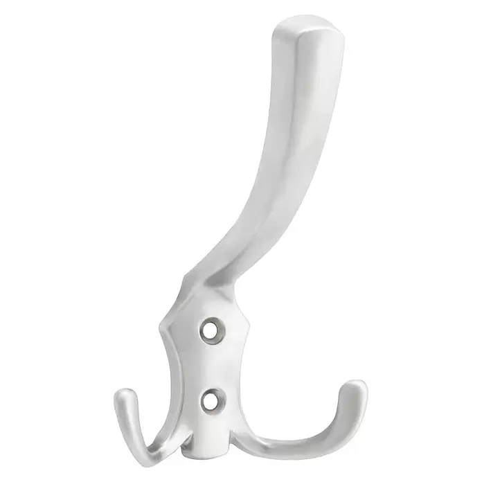 Walteco Garderobenhaken Romana I - L x B x H: 125 x 77 x 75 mm, Anzahl Haken: 3 Stk., Vernickelt matt - Glänzender silberner Metall-Wandhaken mit einem großen oberen und zwei kleineren unteren Haken, bereit zur Montage.