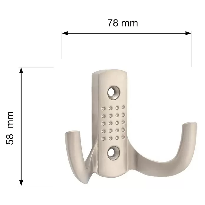 Walteco Garderobenhaken Camel II - L x B x H: 78 x 58 x 27 mm, Anzahl Haken: 2 Stk., Vernickelt matt - Satinierter Metall-Doppelhaken, 78 mm breit und 58 mm hoch.