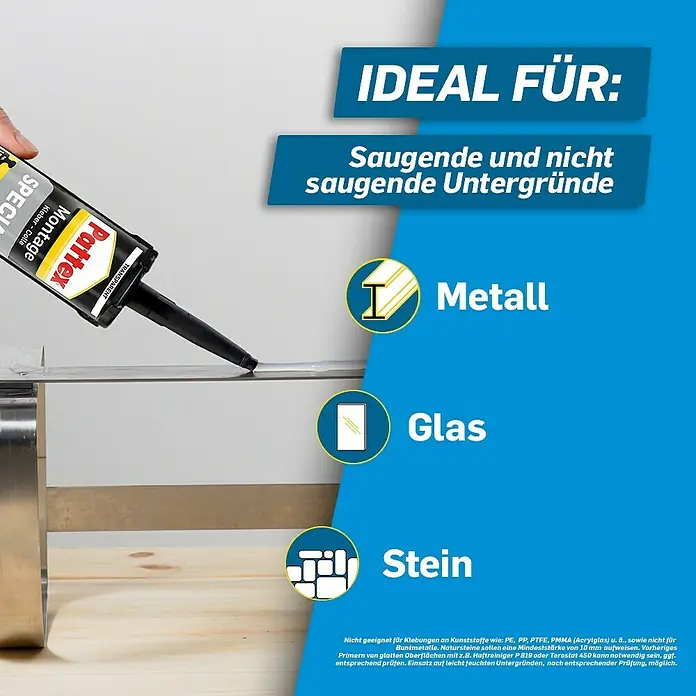 Pattex Montagekleber Special - 290 g - Pattex Montage Kleber für saugende und nichtsaugende Untergründe wie Metall, Glas und Stein.