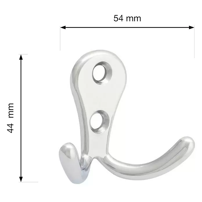 Walteco Garderobenhaken Romero II A - L x B x H: 44 x 54 x 24 mm, Anzahl Haken: 2 Stk., Verchromt - Glänzender, verchromter Metall-Wandhaken mit zwei Befestigungslöchern, 44mm hoch und 54mm breit.