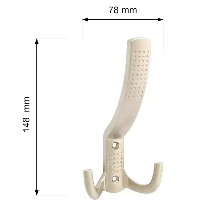 Walteco Garderobenhaken Camel I - L x B x H: 133 x 74 x 64 mm, Anzahl Haken: 3 Stk., Vernickelt matt - Doppelter Kleiderhaken aus gebürstetem Metall mit perforiertem Design.