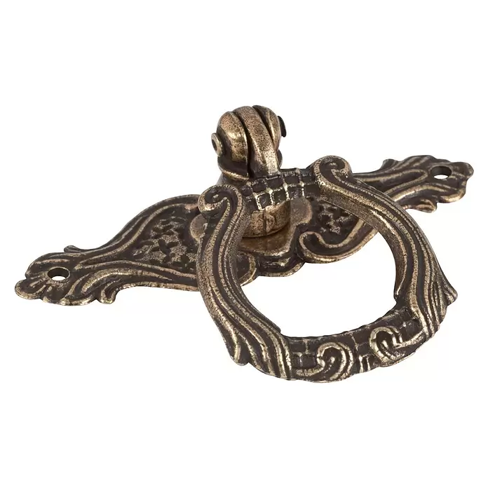 Walteco Möbelknopf Barrit - L x B x H: 67 x 53 x 19 mm, Sonstige, Brüniert - Verzierte antike Messing-Ringgriff mit dekorativer Rosette für Möbel.