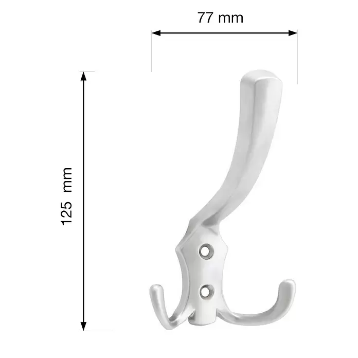 Walteco Garderobenhaken Romana I - L x B x H: 125 x 77 x 75 mm, Anzahl Haken: 3 Stk., Vernickelt matt - Silberfarbener Doppelhaken aus Metall, 125mm hoch x 77mm breit.