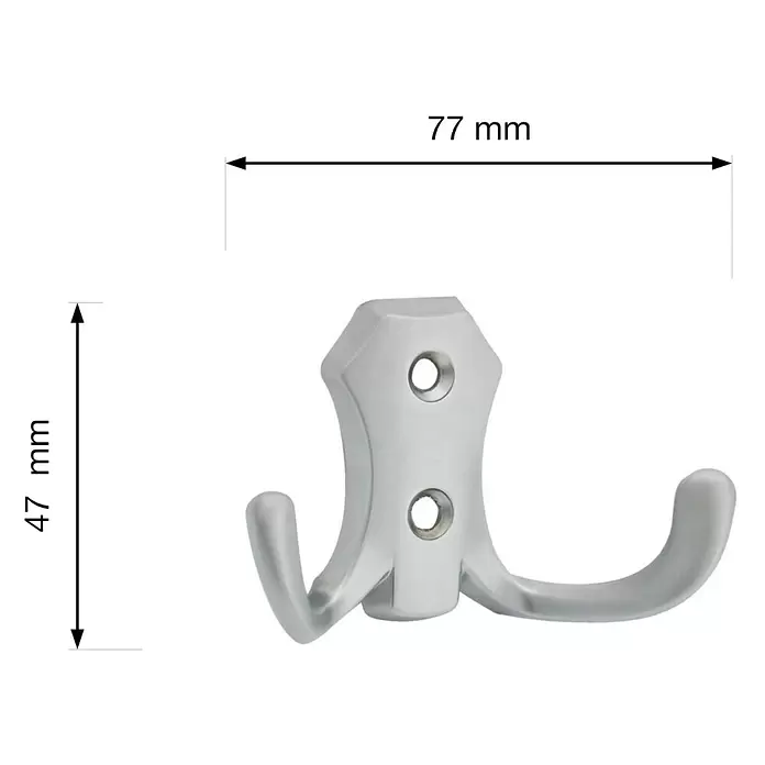 Walteco Garderobenhaken Romana II - L x B x H: 77 x 47 x 30 mm, Anzahl Haken: 2 Stk., Verchromt matt - Silberner, metallischer Doppelhaken für die Wandmontage.