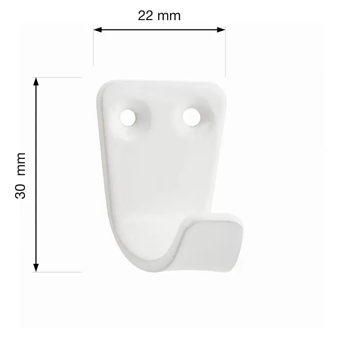 Walteco Garderobenhaken Klein - L x B x H: 30 x 22 x 23 mm, Anzahl Haken: 1 Stk., Weiß - Weißer Wandhaken, 22 mm breit und 30 mm hoch.