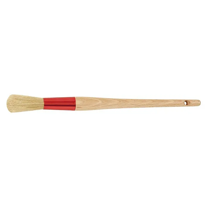 Pincel almendrado Cabolata Nº24 - Tipo de cerdas: Combinación de cerdas artificiales y naturales, Madera - Brocha redonda con cabeza de cerdas claras, virola roja y mango largo de madera clara con orificio para colgar.