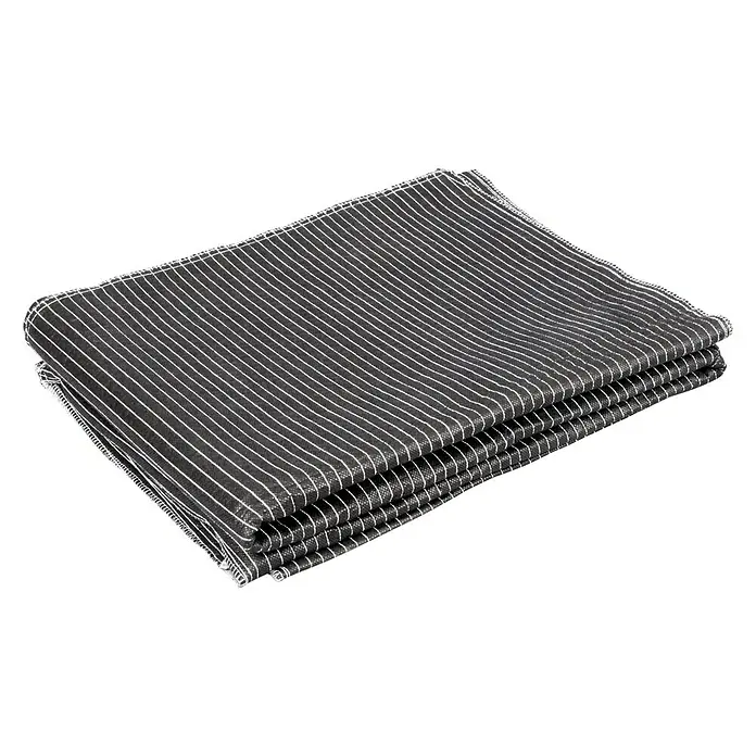Umzugsdecke Premium - L x B: 200 x 150 cm - Ein Stapel gefalteter, grau gestreifter Stoffservietten, ideal für Küche oder Tischdeko, im Detail gezeigt.