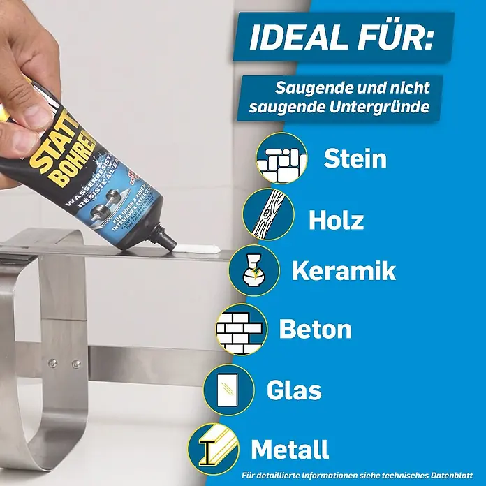 Pattex Kleben statt Bohren Montagekleber Wasserresistent - 340 g, Wasserbeständig - Klebstoff "Statt Bohren", ideal für saugende und nicht saugende Untergründe wie Stein, Holz, Keramik, Beton, Glas und Metall.