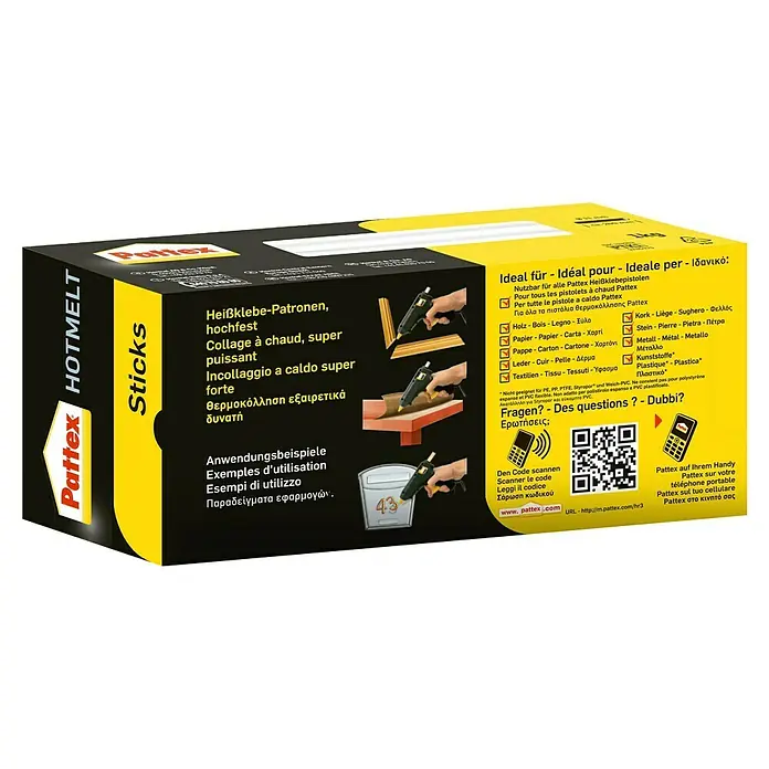 Pattex Klebepatronen - 50 Stk., Durchmesser Klebepatrone: 11 mm - Pattex Hotmelt Sticks: Hochfeste Heißklebe-Patronen für diverse Materialien. Ideal für Bastelarbeiten und Reparaturen im Haushalt.