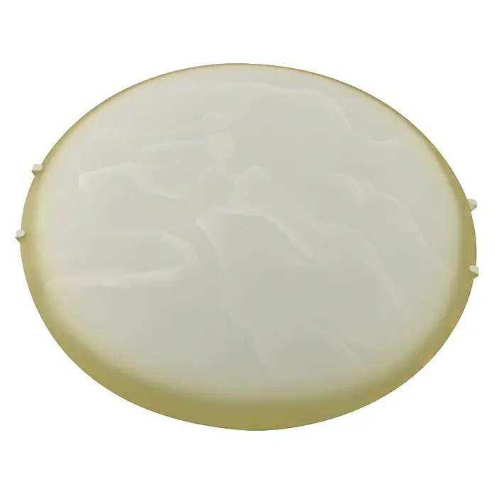Plafón LED Duna - 20 W, L x An x Al: 30 x 30 x 12 cm, Marrón, Blanco neutro - Aquí tienes un primer plano de una lámpara de techo redonda de color crema con un difusor ligeramente abombado y sutiles diseños.