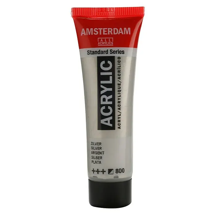 Talens Amsterdam Pintura acrílica Standard - Plateado, 20 ml, Tubo - Tubo de acrílico Amsterdam en plata, ideal para artistas y aficionados que buscan colores de calidad.