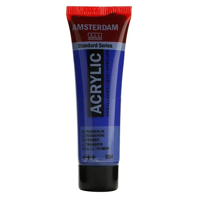 Talens Amsterdam Pintura acrílica Standard - Azul ultramarino, 20 ml, Tubo - Primer plano de un tubo de pintura acrílica Amsterdam en azul ultramar, perfecto para artistas y aficionados.
