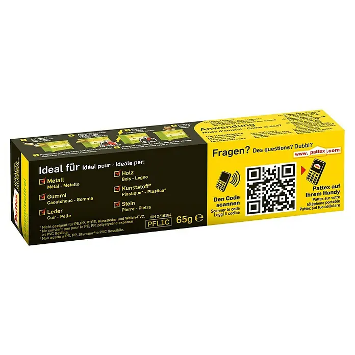 Pattex Kraftkleber Lösemittelfrei - 65 g, Tube - Pattex Kraftkleber Kontaktkleber lösemittelfrei. Geeignet für Metall, Gummi, Leder, Holz, Kunststoff und Stein.