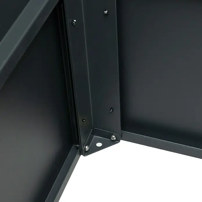 Westmann Hochbeet Primus M - 50 x 100 x 77 cm, Metall, Anthrazit/Braun - Nahaufnahme der schwarzen Metallhalterung mit Schrauben, die die Stabilität und Haltbarkeit der Konstruktion unterstreicht.
