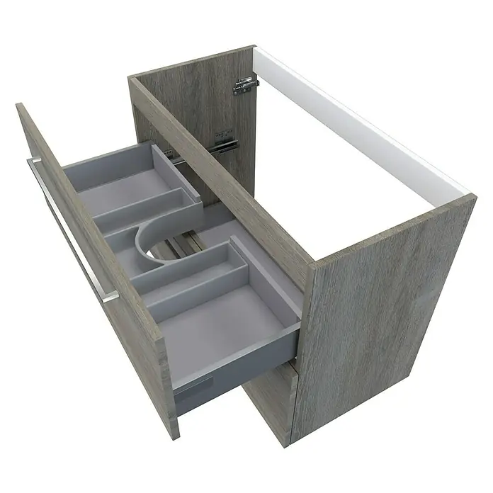 Camargue Espacio Waschtischunterschrank - 80 x 40 x 60 cm, 2 Schubkästen, Faro - Holzwaschtischunterschrank mit zwei Schubladen, wobei die obere Schublade über Fächer für mehr Ordnung verfügt.
