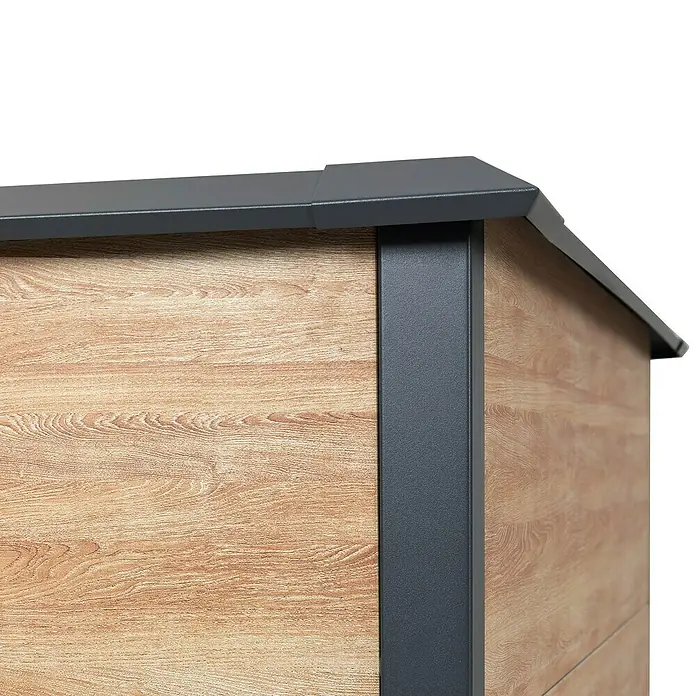 Westmann Hochbeet Primus L - 75 x 150 x 77 cm, Metall, Anthrazit/Braun - Detailaufnahme einer Holzstruktur mit dunklen Akzenten, die die moderne Gestaltung des Produkts hervorheben.