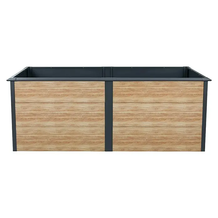Westmann Hochbeet Primus XL - 100 x 200 x 77 cm, Metall, Anthrazit/Braun - Das Bild zeigt ein Hochbeet mit Holzverkleidung und dunklem Rahmen, ideal für den Garten oder die Terrasse. Es ist robust und wetterfest.