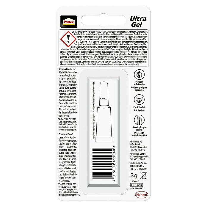 Pattex Sekundenkleber Ultra Gel (3 g, Tube, Gelartig)