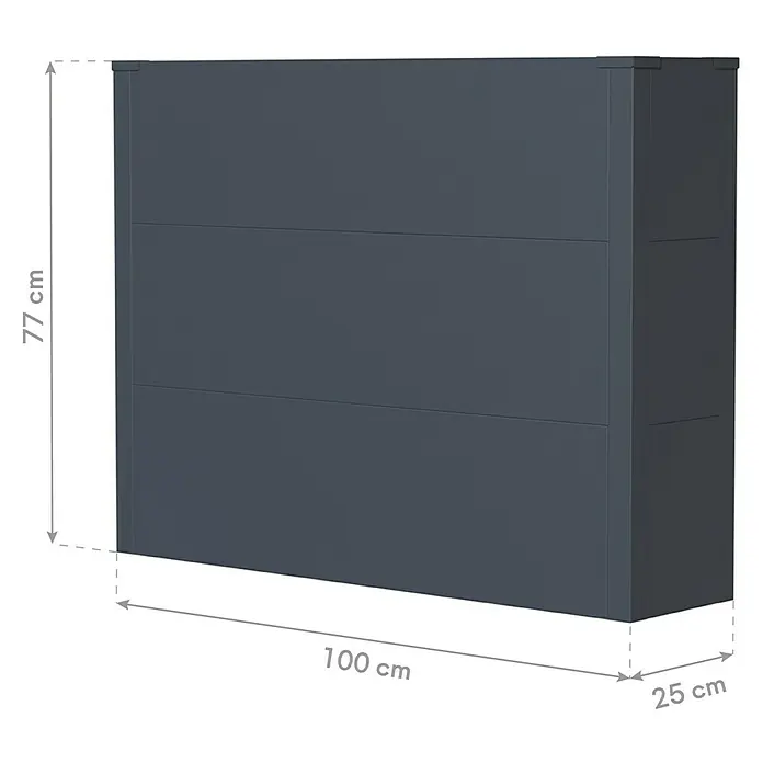 Westmann Pflanzkasten Talus XL - L x B x H: 25 x 100 x 77 cm, Metall, Anthrazit - Produktansicht eines dunkelgrauen Pflanzkastens mit Abmessungen für den Außenbereich.