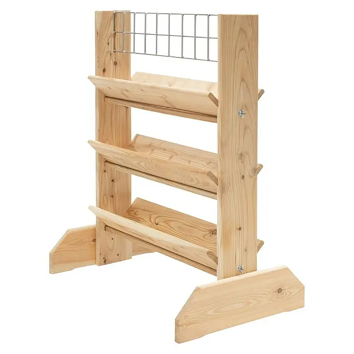 Westmann Kräuterhochbeet Viktoria L mit Rankgitter - L x B x H: 50 x 80 x 95 cm - Dieses Bild zeigt ein hellbraunes, dreistufiges Pflanzgefäß aus Holz mit einem Metallgitteraufsatz, ideal für den Garten oder Balkon.