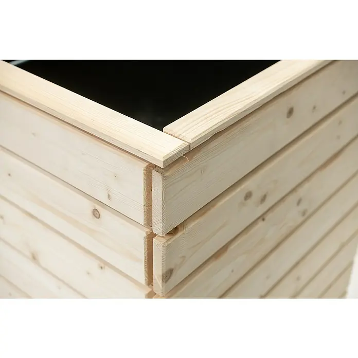 Westmann Hochbeet Asket L - 70 x 130 x 90 cm, Holz, Natur - Detailansicht eines Hochbeets aus hellem Holz, das eine robuste und natürliche Optik für den Garten bietet.
