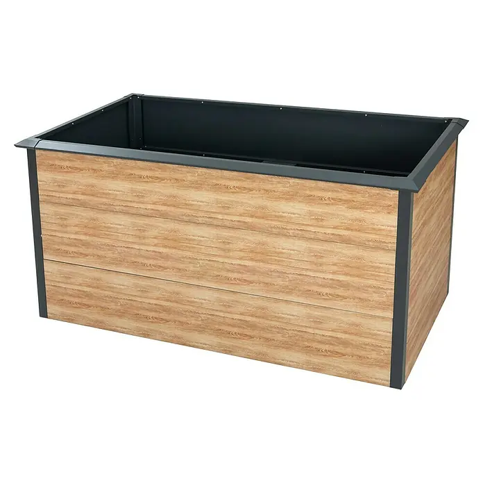 Westmann Hochbeet Primus L - 75 x 150 x 77 cm, Metall, Anthrazit/Braun - Rechteckiger Pflanzkasten mit Holzoptik und anthrazitfarbenem Rahmen für den Garten oder die Terrasse. Robuste und stilvolle Gestaltung für Pflanzen.