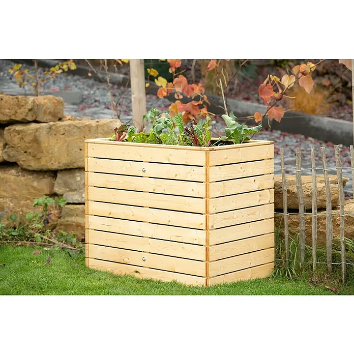 Westmann Hochbeet Asket M - 70 x 110 x 90 cm, Holz, Natur - Hölzerner Pflanzkasten mit Gemüse in einem Garten. Ideal für Kräuter und Gemüseanbau im Freien, ein dekoratives Element für jeden Garten.