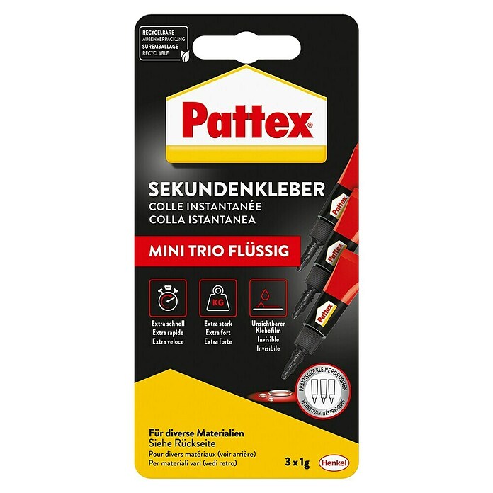 Pattex Sekundenkleber Mini Trio (3 x 1 g, Flüssig)