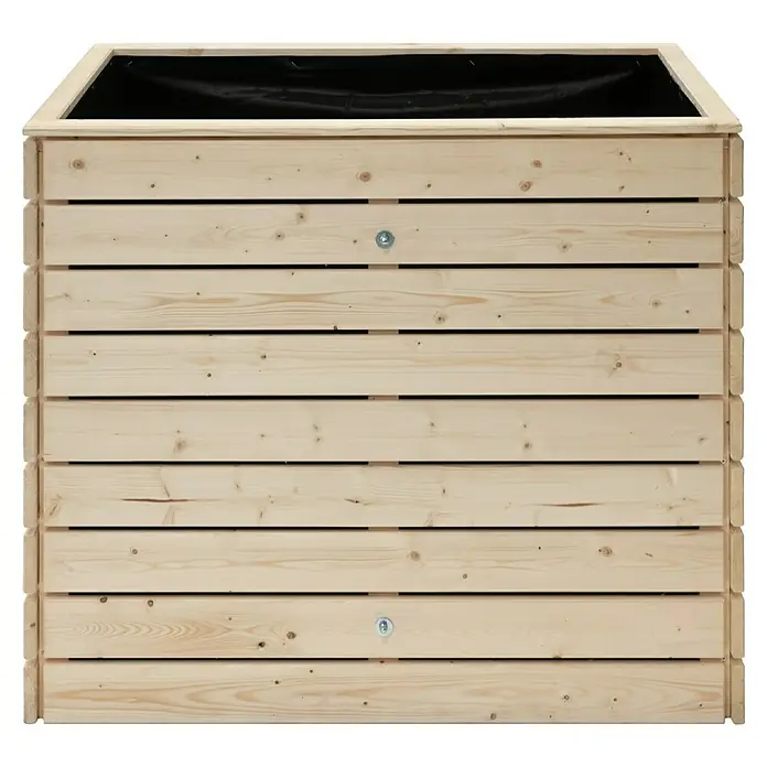Westmann Hochbeet Asket M - 70 x 110 x 90 cm, Holz, Natur - Bild eines rechteckigen Hochbeets aus hellem Holz mit schwarzen Innenfutter, ideal für Garten oder Terrasse.