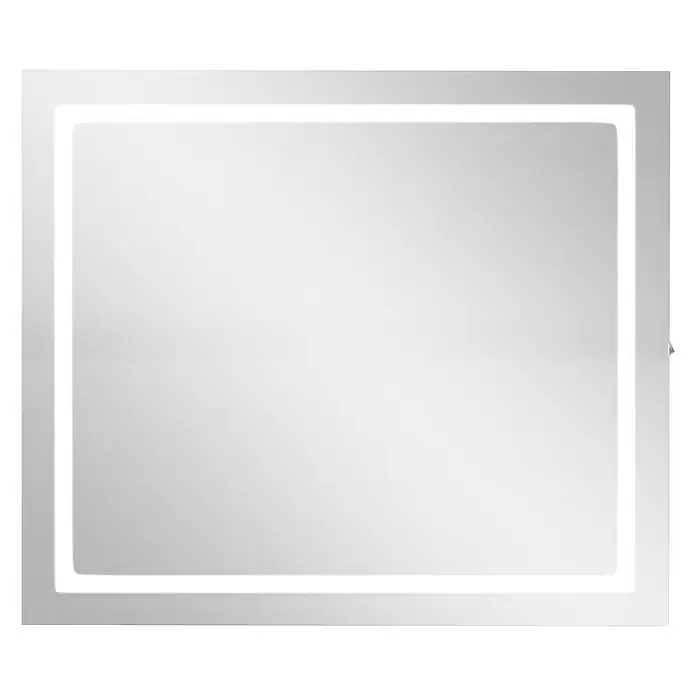 Camargue Espacio LED-Lichtspiegel Vista - 100 x 85 cm - Nahaufnahme eines rechteckigen Spiegels mit LED-Beleuchtung, der ein elegantes und modernes Design für jedes Badezimmer bietet.