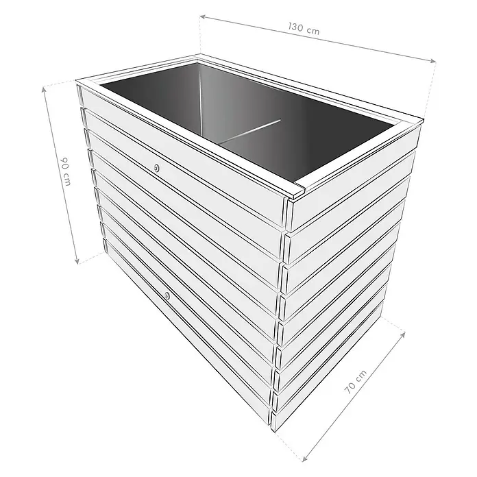Westmann Hochbeet Asket L - 70 x 130 x 90 cm, Holz, Natur - Abbildung eines rechteckigen Blumenkastens mit den Maßen 130 x 70 x 90 cm, ideal für den Garten oder die Terrasse.