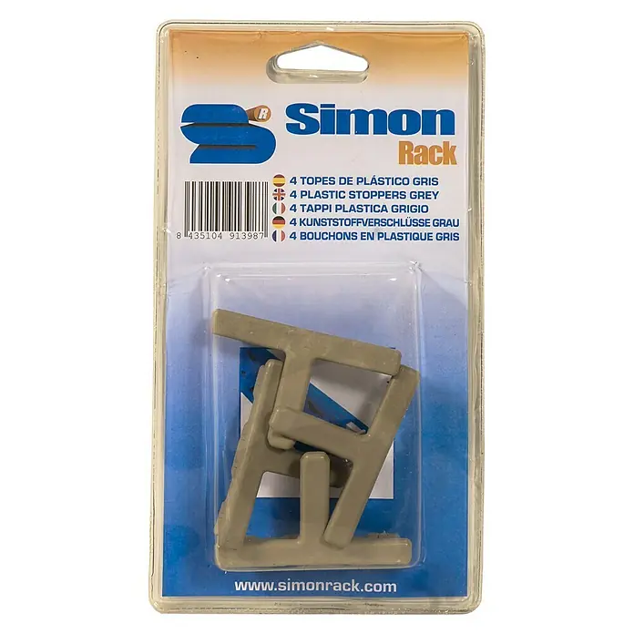 Simonrack Tope - L x An x Al: 2,5 x 11,7 x 21,7 cm, Plástico, Gris - Paquete de cuatro topes de plástico grises de Simon Rack para sistemas de estanterías.