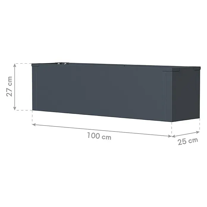 Westmann Pflanzkasten Talus M - L x B x H: 25 x 100 x 27 cm, Metall, Anthrazit - Produktbild eines rechteckigen, anthrazitfarbenen Pflanzkastens mit den Maßen 100 x 25 x 27 cm. Ideal für Garten, Terrasse oder Balkon.