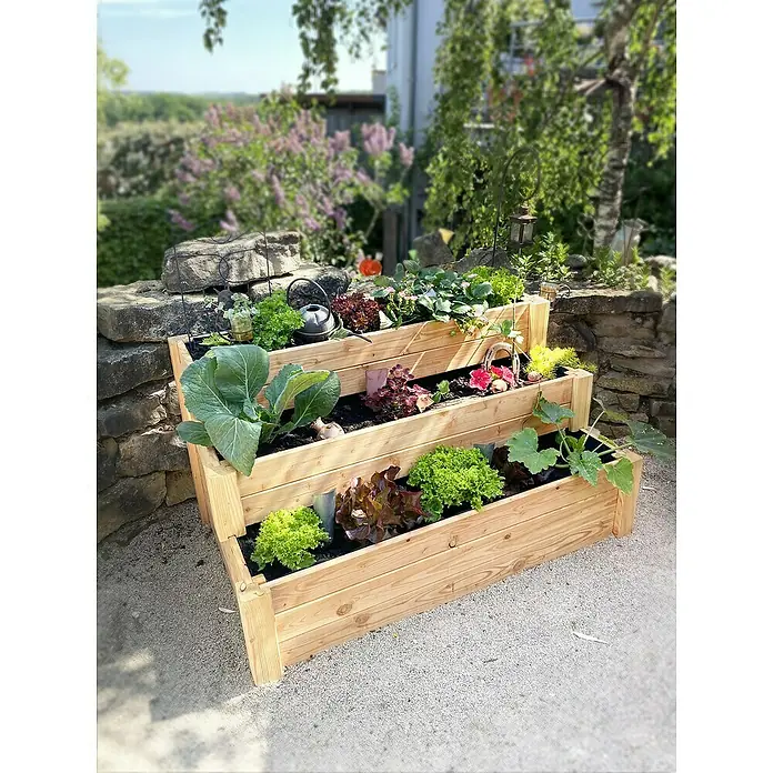 Westmann Stufenbeet Anna - L x B x H: 120 x 76 x 64 cm, Natur - Dieser mehrstöckige Pflanzkasten aus Holz ist ideal für den Anbau verschiedener Pflanzen und Gemüse auf kleinem Raum.