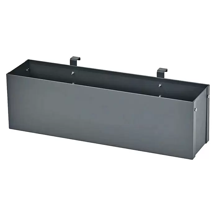 Westmann Pflanzkasten Planum für Mülltonnenbox - Außenmaß (L x B x H): 12 x 50 x 15,5 cm, Metall, Anthrazit - Dunkelgraues rechteckiges Metall-Pflanzgefäß mit Haken zum Aufhängen.