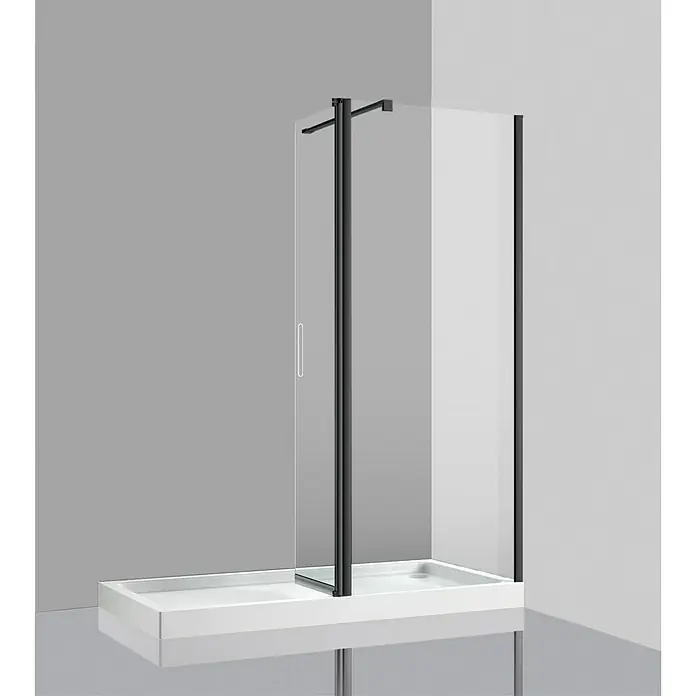 Mampara de ducha fija Walk-In Hapi - An x Al: 110 x 195 cm, Negro - Imagen de un moderno panel de ducha con detalles en negro y líneas limpias, destacando un diseño elegante de baño.
