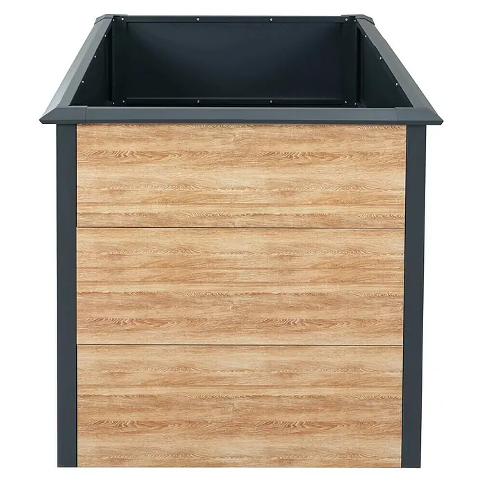 Westmann Hochbeet Primus L - 75 x 150 x 77 cm, Metall, Anthrazit/Braun - Ein schicker Pflanzkasten mit Holzpaneelen und dunkelgrauem Rahmen. Ideal für Garten, Terrasse oder Balkon und eine stilvolle Ergänzung.