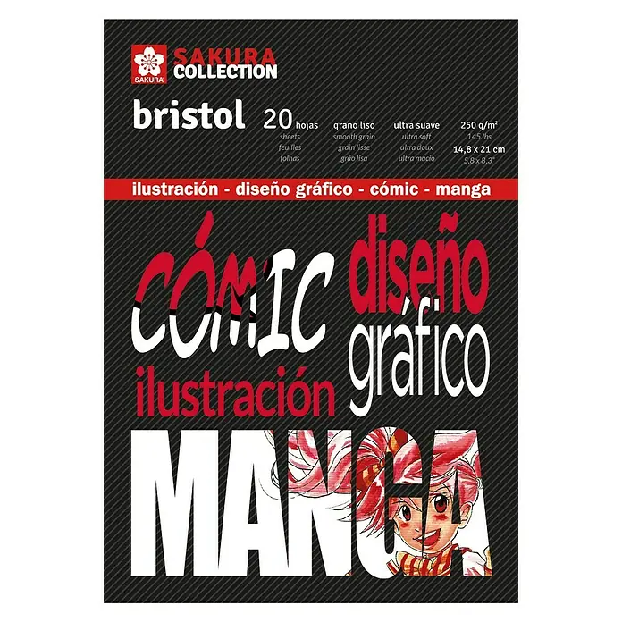 Talens Sakura Bloc para esbozos Bristol - 14,8 x 21 cm - Papel de dibujo Sakura Bristol Collection con 20 hojas de grano liso, extra suave para ilustración, diseño gráfico, cómic y manga.