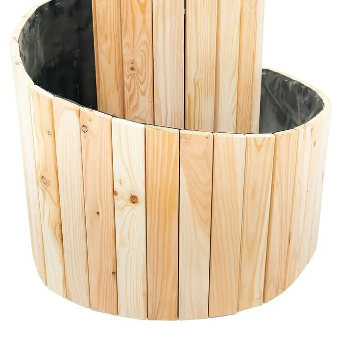 Westmann Kräuterspirale Luise - Ø x H: 55 x 77 cm - Ein spiralförmiger Kräutergarten aus hellem Holz mit schwarzer Auskleidung, ideal für den Anbau verschiedener Kräuter auf kleiner Fläche.