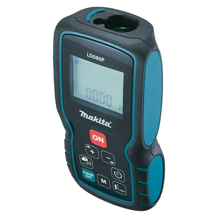 Makita Laserentfernungsmesser LD080P - Messbereich: 0,05 - 100 m - Abbildung eines Makita LD080P Laser-Entfernungsmessers in Schwarz und Türkis, das ein präzises Messen von Distanzen ermöglicht.