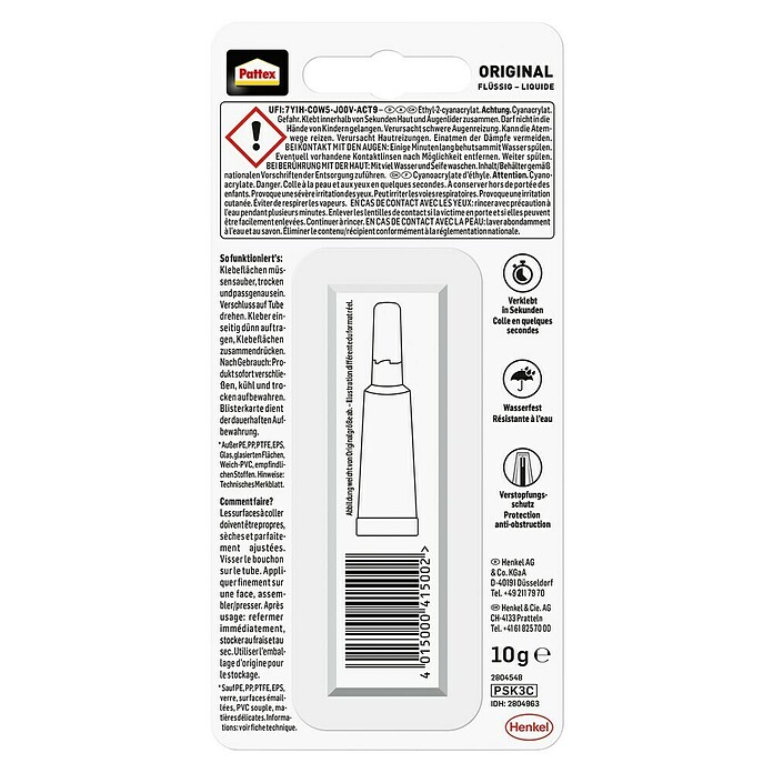 Pattex Sekundenkleber Classic (10 g, Tube, Flüssig)