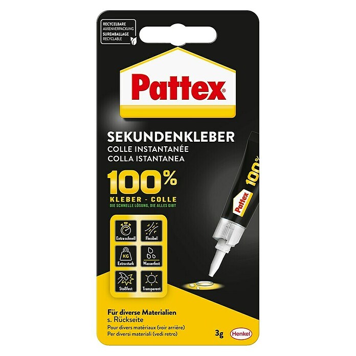 Pattex 100% Sekundenkleber (Gelartig, 3 g, Tube)