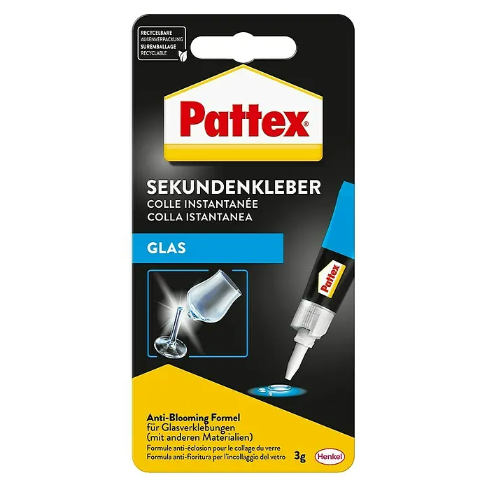 Pattex Sekundenkleber Glas Flüssig - 3 g, Flüssig, Tube - Pattex Sekundenkleber für Glas, Anti-Blooming Formel, ideal für schnelle und unsichtbare Reparaturen von Glasobjekten und anderen Materialien.