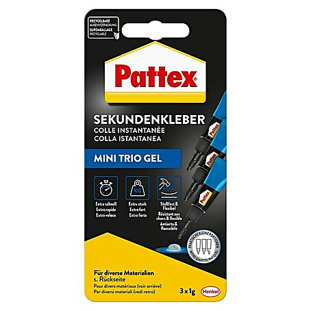 Pattex Sekundenkleber Ultra Gel Mini Trio (1 g, Gelartig, Tube)