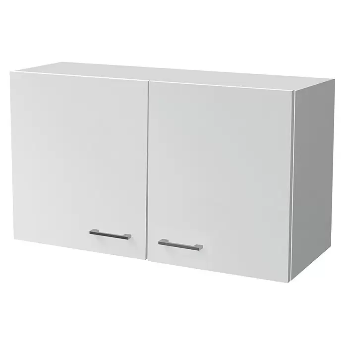 Flex-Well Lucca Küchen-Hängeschrank - B x T x H: 100 x 32 x 54,8 cm, Weiß - Weißer zweitüriger Wandschrank mit silbernen Griffen, ideal zur Aufbewahrung.